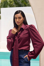 Alba — Puff Sleeve Shirt with Tie