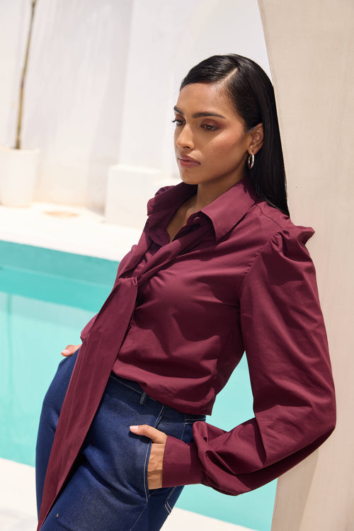 Alba — Puff Sleeve Shirt with Tie